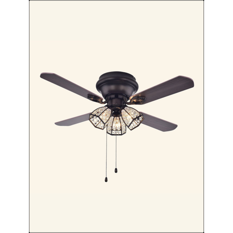 Ventilateur de plafond en cristal foncé à 4 pales avec boîtier bronze antique 3 lumières Tarudor