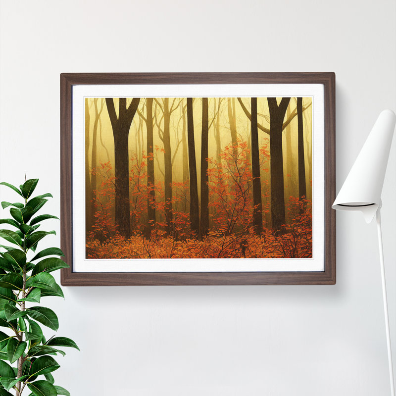 Cheery Autumn Forest - Single Picture Frame Print, 34cm H x 46cm W x 2cm D, Walnut