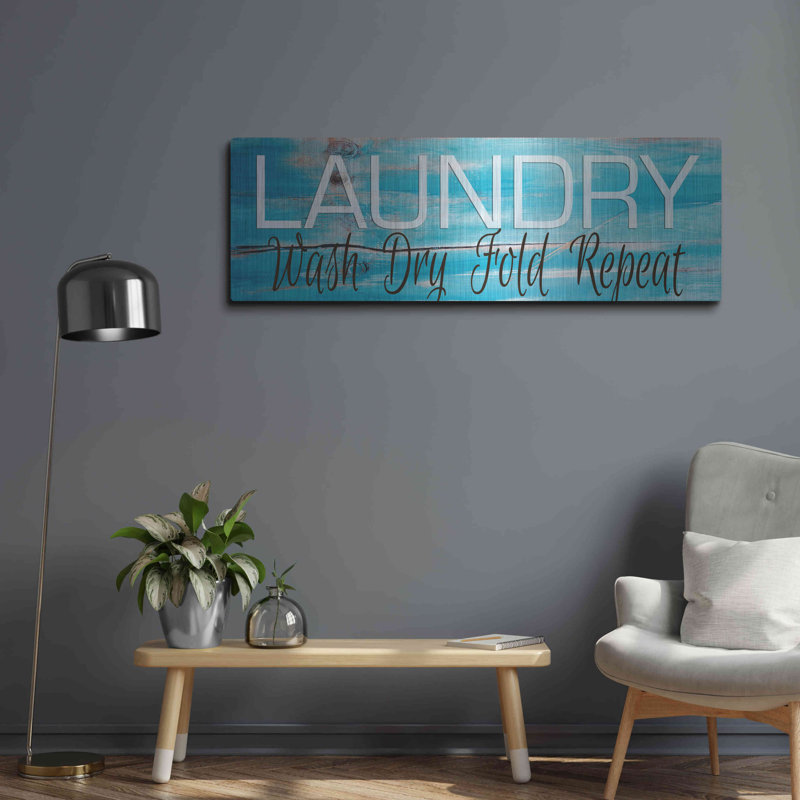 "Laundry - Wash, Dry, Fold, Répétez 2" par Cindy Jacobs, art mural en métal, H 16 po x l 48 po
