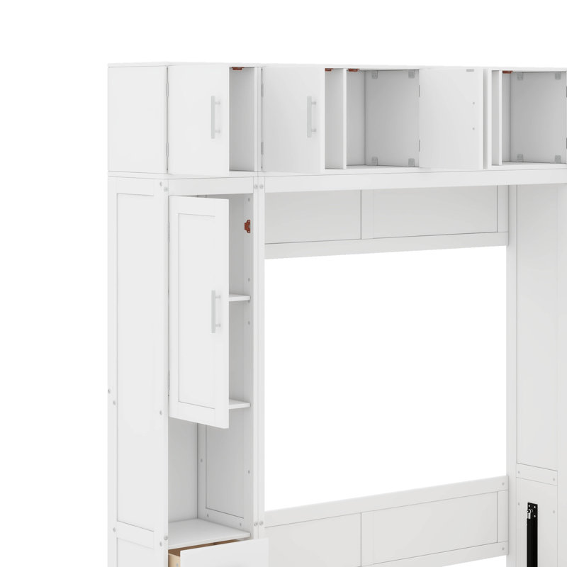 Lit escamotable double avec casiers et armoires