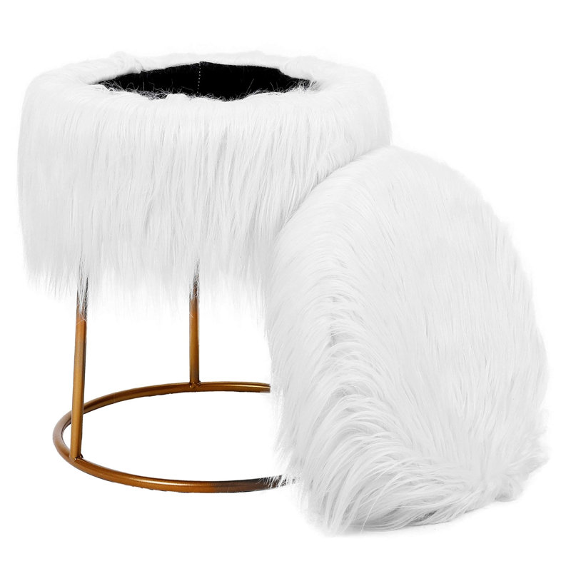 Repose-pieds avec rangement en fausse fourrure 13,8 po BirdRock Home, Fausse fourrure blanche, Doré