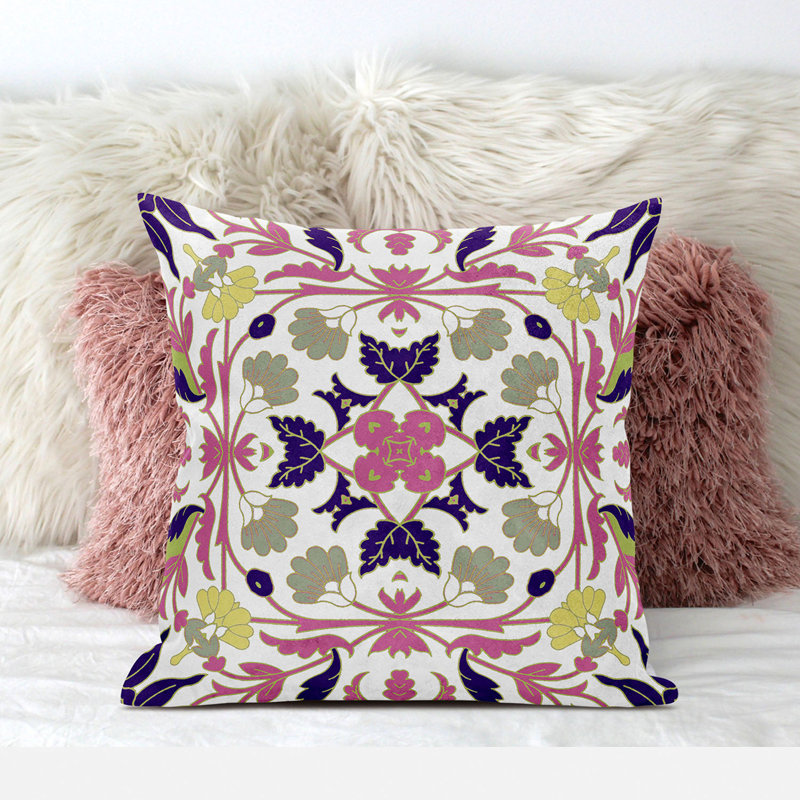 Floral Outdoor Reversible Throw Pillow, 18" x 18", White/Green/Blue