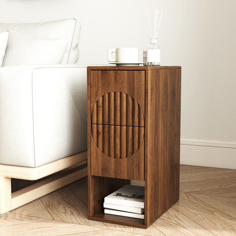 Table de bout cannelée étroite de 9,8 po avec 2 tiroirs, table d'appoint mince pour petits espaces, table d'appoint de salon