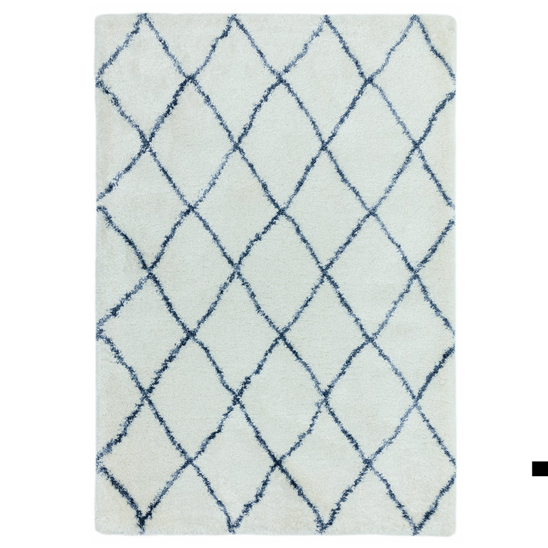 Manilow Berber Shaggy Ivory/Blue Rug, Rectangle 80cm x 150cm