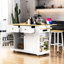 Chariot pour îlot de cuisine 48 pouces avec rallonge, prise de courant, rangement interne, 5 roulettes, 2 tiroirs, tablettes réglables, alimentation de style blanc, rouler pour la zone-256402957