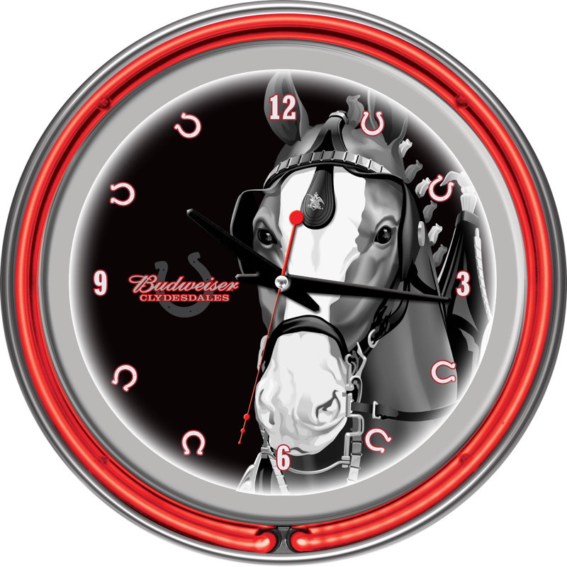 Horloge murale 14,5" budweiser clydesdale néon