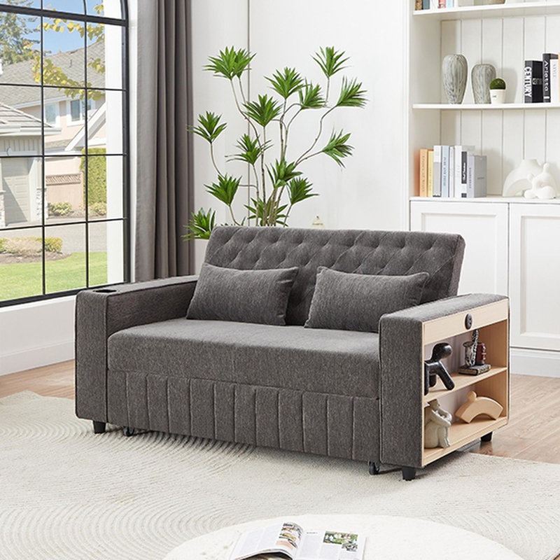 Pull-out sofa bed with adjustable backrests, Gray Chenille