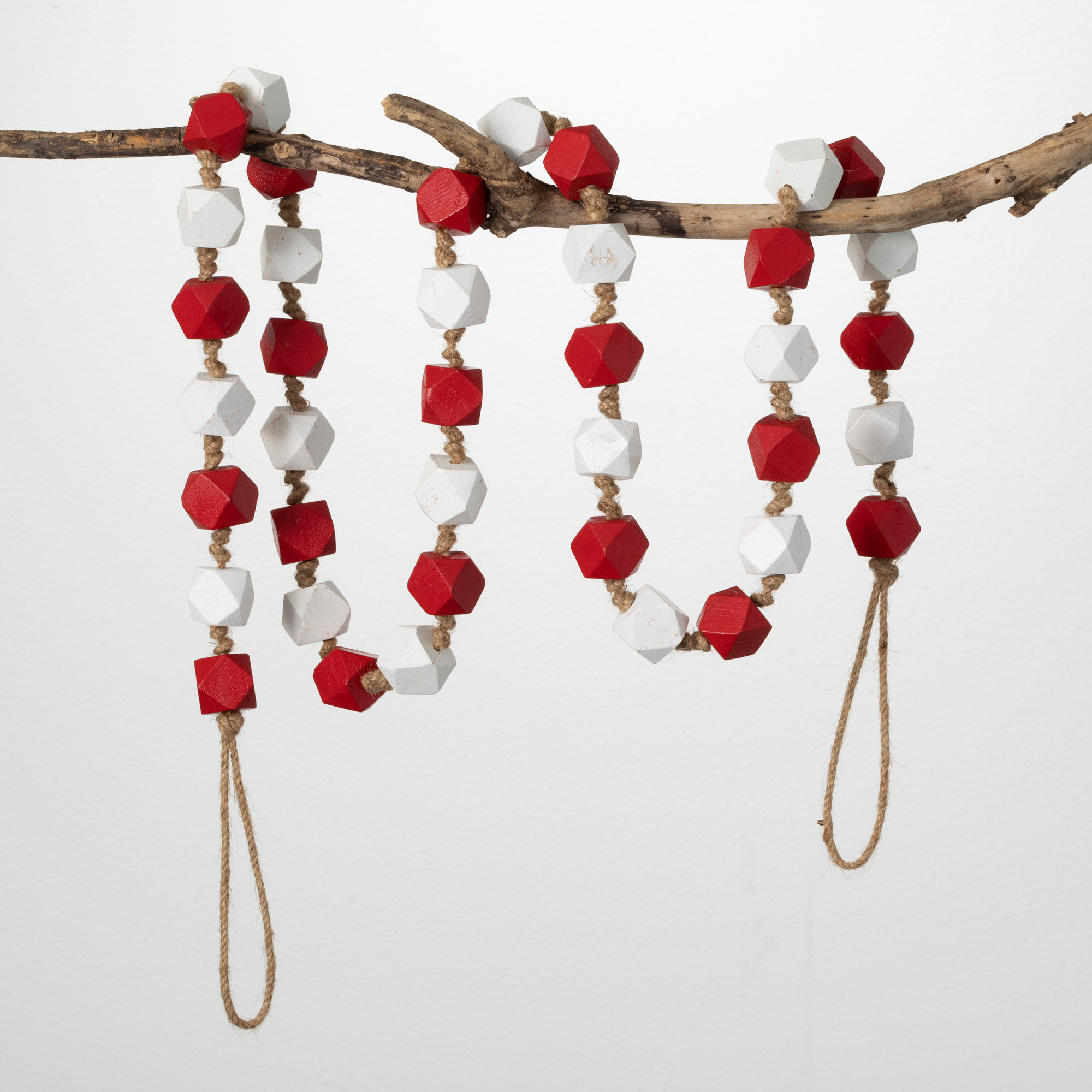 Wooden Bead Garland Multicolor 57 inchh Wood, Red