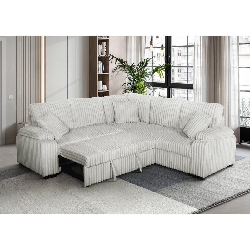 The Haven Reversible Sleeper Sectional In Grey Corduroy, Gray Corduroy