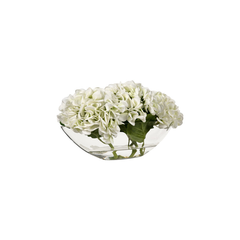 Green Real-Touch Hydrangeas In Glass Boat, Green