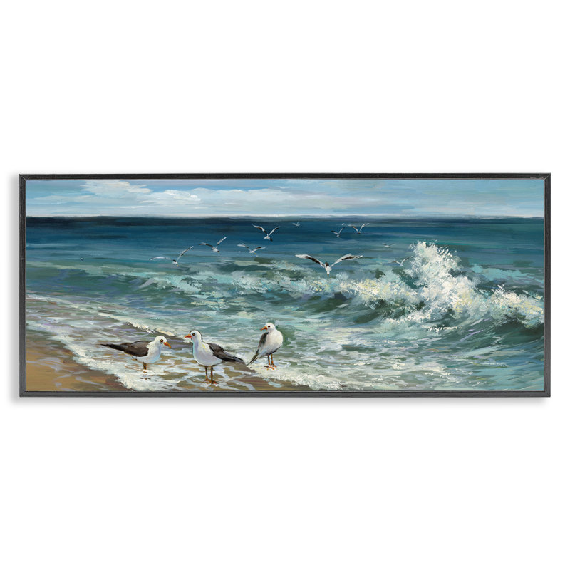Reproduction d'art giclée «Incoming Beach Tide Seagulls» par Heather Hayes, Giclée encadrée noir minuit, H 10 po x l 24 po