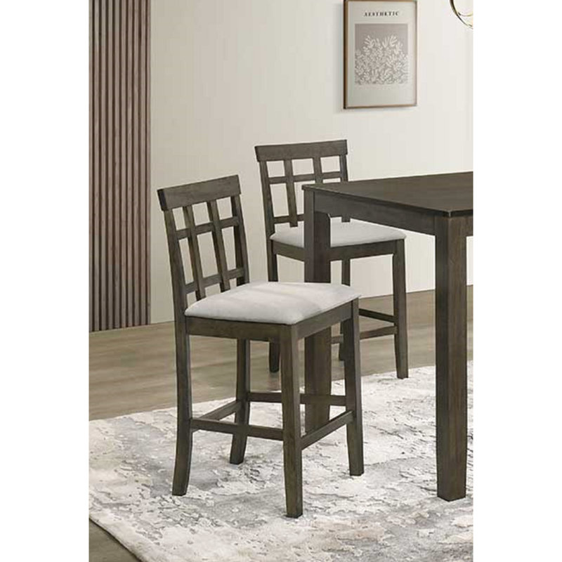 Chaises de salle à manger à hauteur de comptoir contemporaine à lattes grises avec siège rembourré - 2 pièces pour le salon