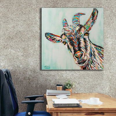 «Funny Goat 1» par Carolee Vitaletti, art mural sur toile, 26 po x 26 po
