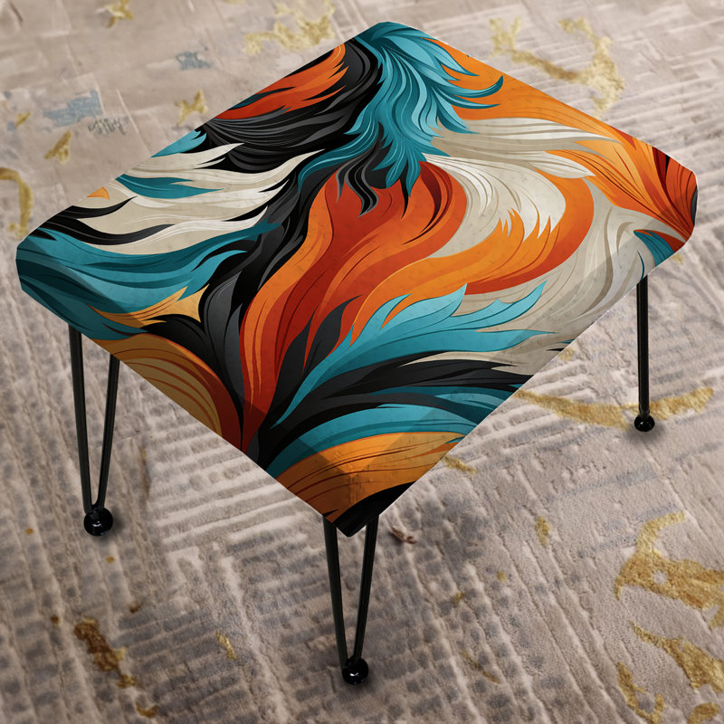 Blue And Orange Exotic Jungle Foliage - Abstract Rectangle Ottoman