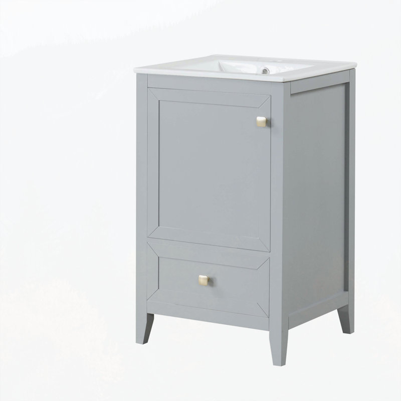 Gray MDF Freestanding Bathroom Vanity with White Ceramic Sink