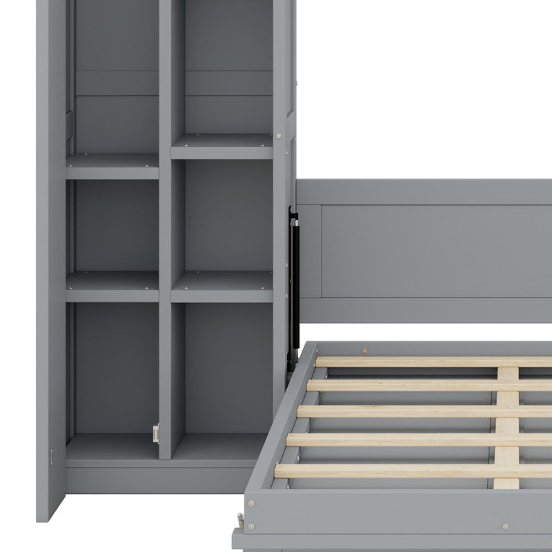 Lit escamotable mural avec tablettes Murphy, Gris, Lit double