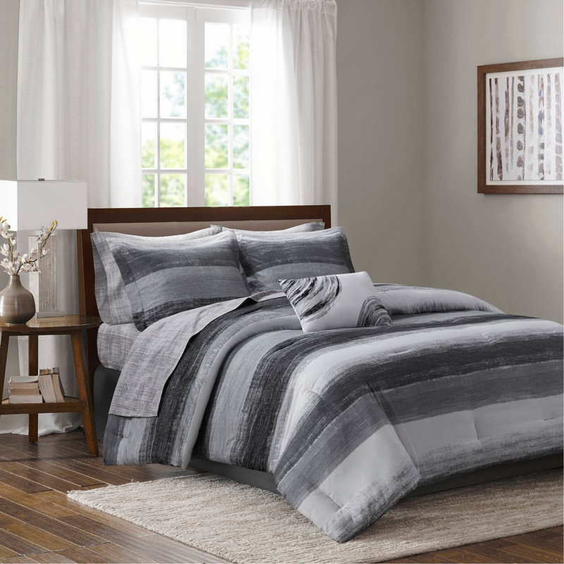 9 Piece Comforter Set with Cotton Bed Sheets,Black, King Comforter  + 8 Additional Pieces