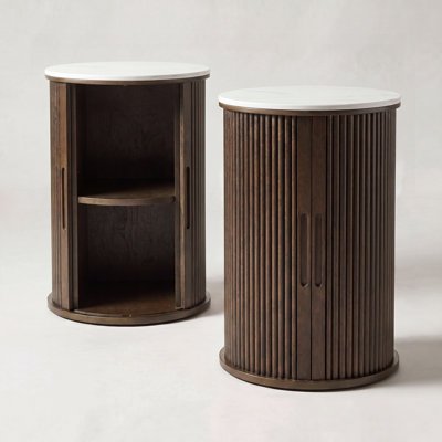 Fluted Round End Table&Nightstands with Storage Set of 2