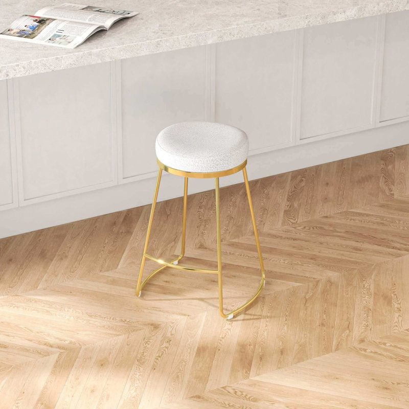 Elburt 26.2'' Luxury Modern Upholstered Kitchen Furniture Island Counter Metal Stool, White