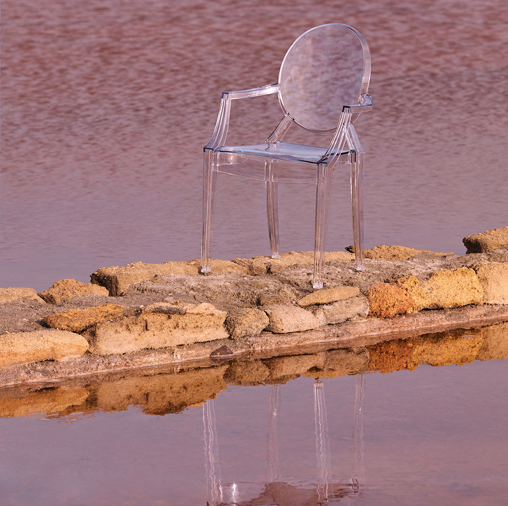 Louis Ghost Premium All-Weather Wicker Outdoor Stacking Dining Armchair, Crystal