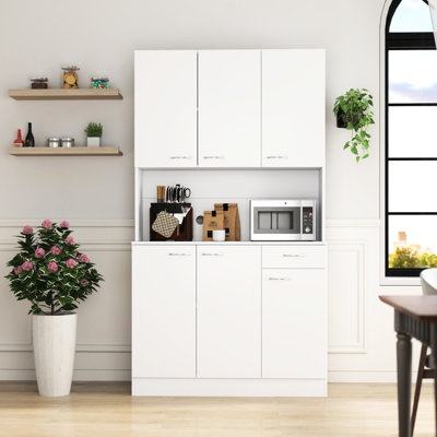White 72.38" Tall Wardrobe & Kitchen Cabinet With 6 Doors, 1 Shelf, Drawer - Modern Look Open For Bedroom Kitchen, High Finish