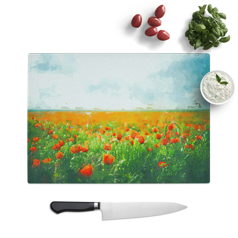 Tempered Glass Poppy Field Dreams Chopping Board, 39 cm W x 28.5 cm L