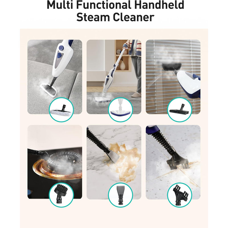 12-in-1 Steam Mop, Fast 15-sec Heat-up, 1500w Detachable Handheld Steam Cleaner With 2 Dirt Grip Pads, Removes 99.99% Stubborn Stains For Hardwood Floors, Clothes, Windows, Tiles, Furniture, White