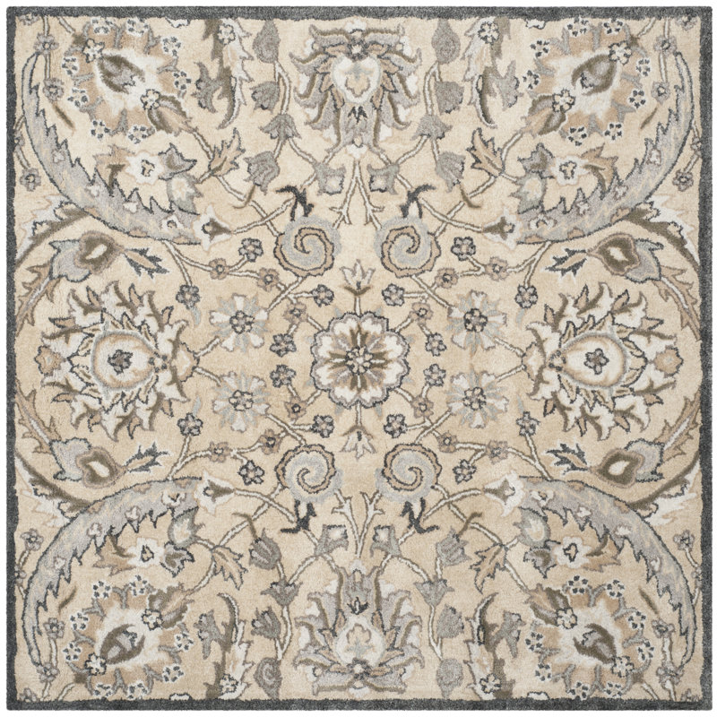 Tapis floral en viscose touffeté à la main Shillington, Carré 5 pi