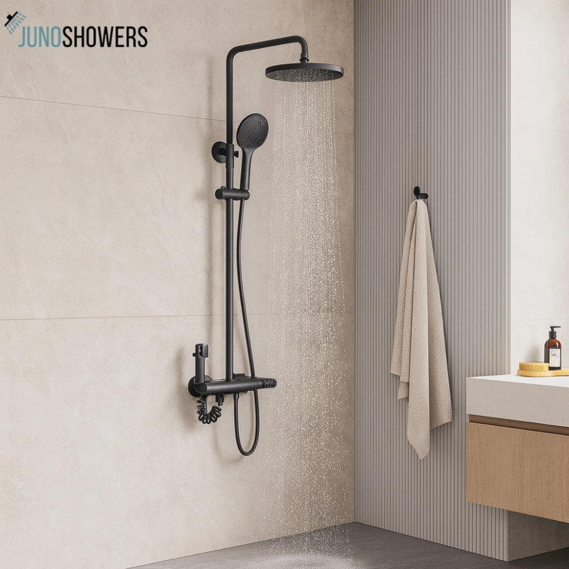 Juno Commercial Dark Gray Wall Mounted Four Handle Digital Bathroom Shower Set