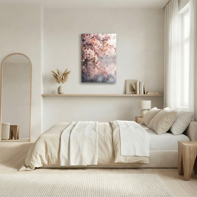 Art mural sur toile de fleurs de cerisier roses sur l'eau, 48"H x 36"W