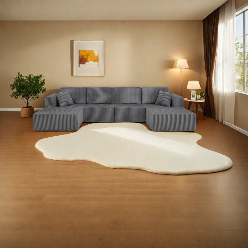 Canapé modulaire spacieux en forme de U, velours côtelé en mousse, salon moderne