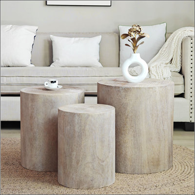 Set Of 3 Rounded Wood Coffee Tables