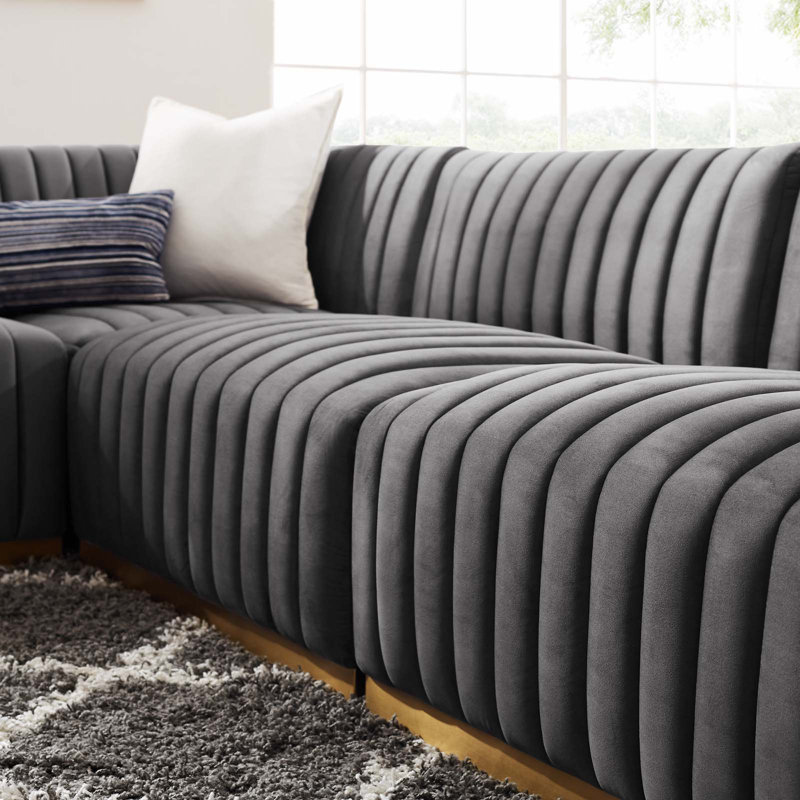 Canapé modulaire 5 pièces Conjure, Velours gris