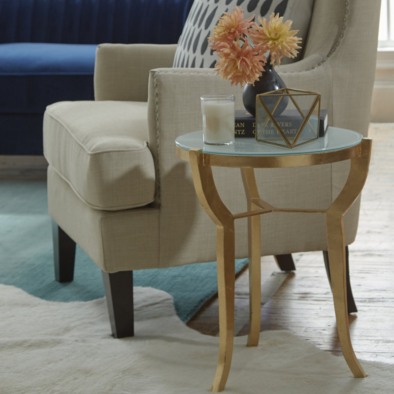 Jenson 3 Legs End Table, White/Gold