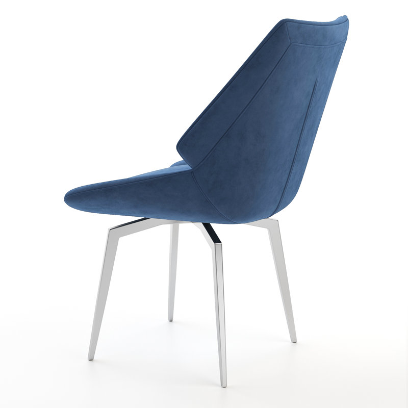 Gretchine 0cm H Velvet Upholstered Side Chair, Blue, Chrome