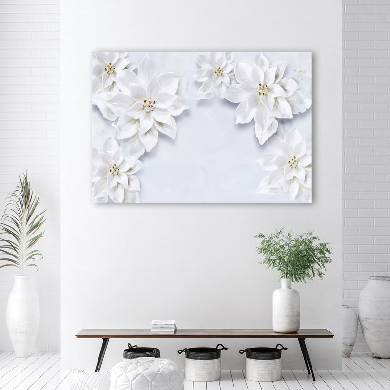 Snow-Covered Plant Flowers - Wrapped Canvas Art Print, 80cm H x 120cm W