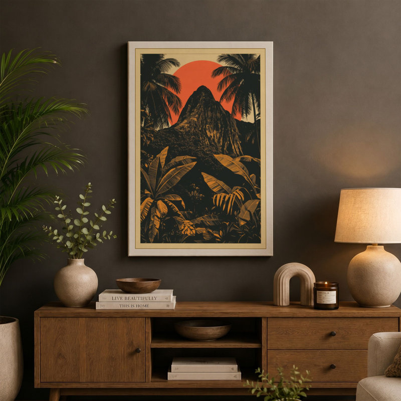 Sunset Tropical - Wrapped Canvas, 36x24 - 91.4 x 61.0 cm, Cream Border