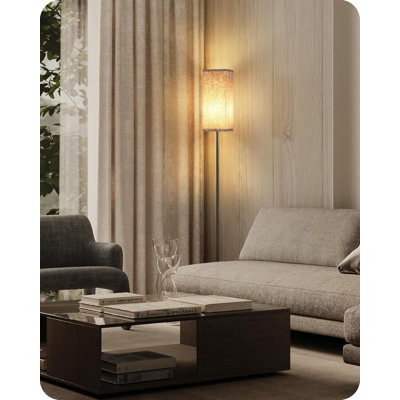 Lampe sur pied 64,2 po à intensité variable pour le salon avec télécommande et interrupteur au pied, lampe sur pied d'angle pour la chambre à coucher, comprend une ampoule A19 de 10 W, une grande lampe moderne sur pied, homologuée ETL, beige et noir