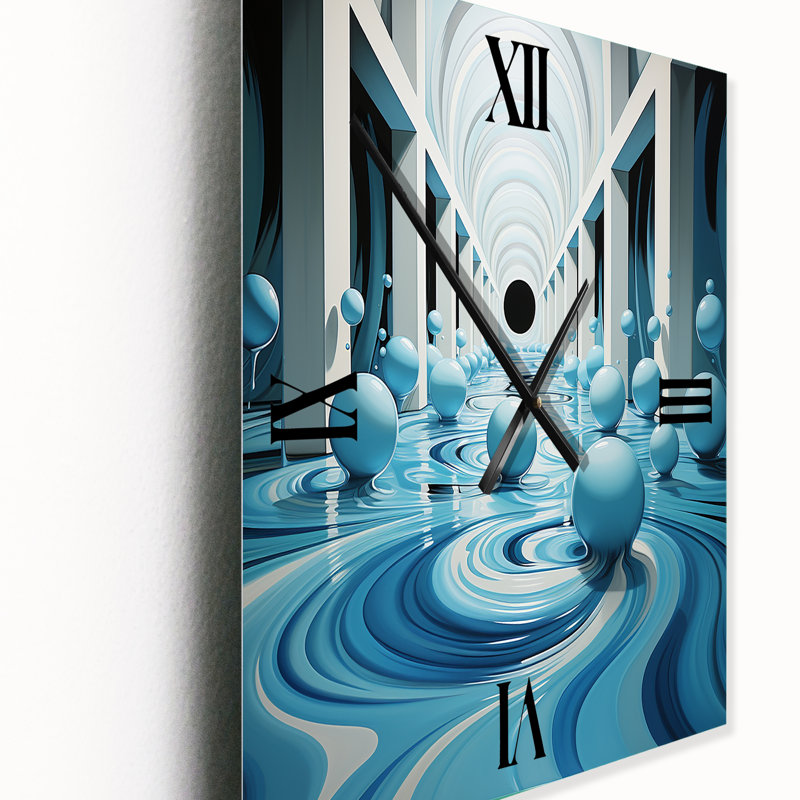 Horloge murale abstraite Op Art Blue Focus IV, Petit