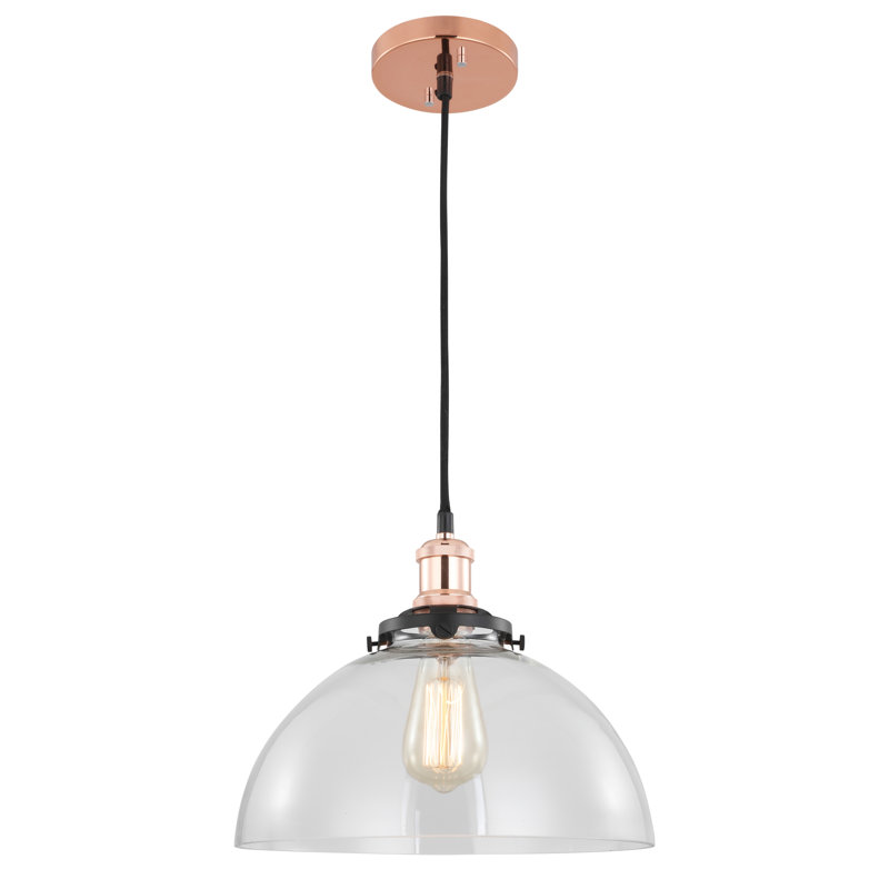 Luminaire suspendu pour dôme simple 1 lumières Pinnix, Cuivre, Balle transparente usée