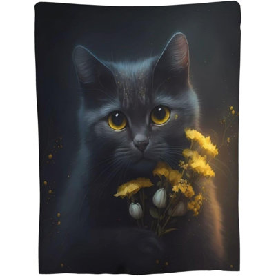 Black Cat Throw Blanket for Adults Fuzzy Lightweight Super Soft Warm Cozy Flannel Plush Blankets for Decorative Bed Couch Chair 30"x40"