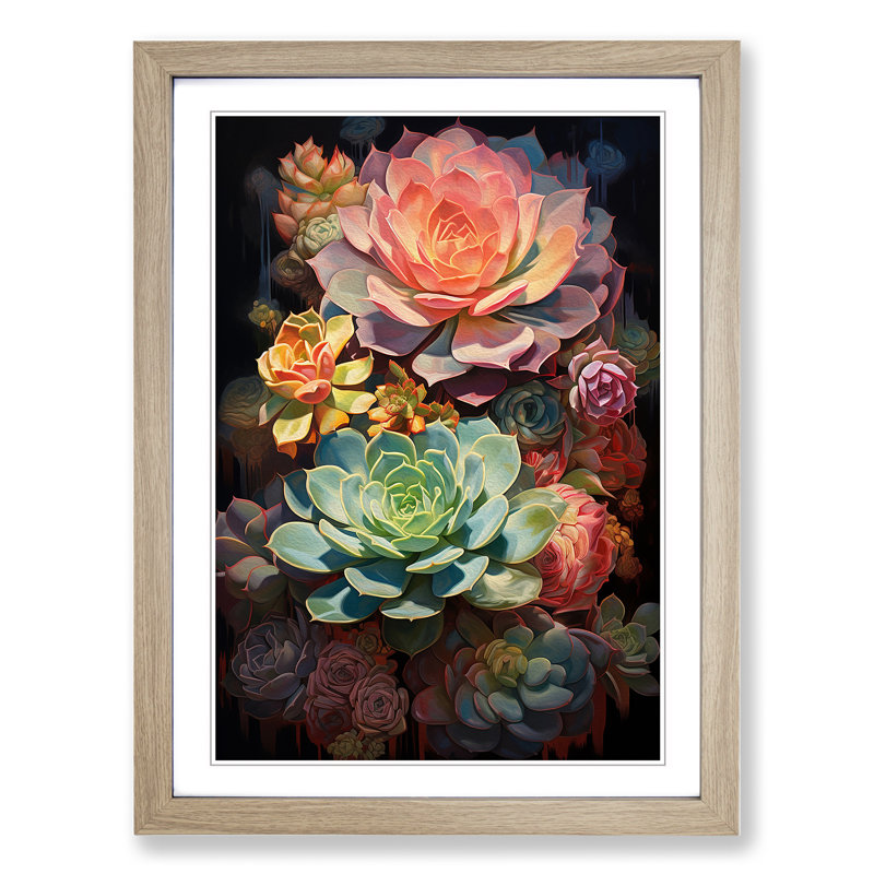 Succulent Contemporary No.2 1 Piece Single Picture Frame Wall Art, 46cm H x 34cm W x 2cm D, Oak