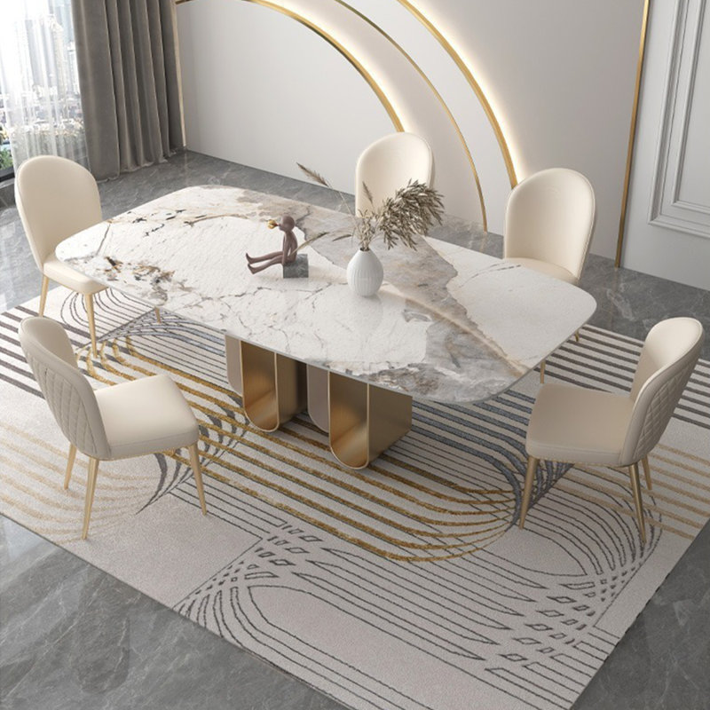 Modern Rectangular Rock Slab Dining Table Sets, 29.5"H x 55.1"L x 31.5"W