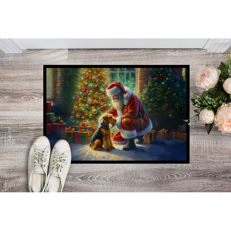 Paillasson Airedale Terrier and Santa Claus, L 24 po x L 36 po