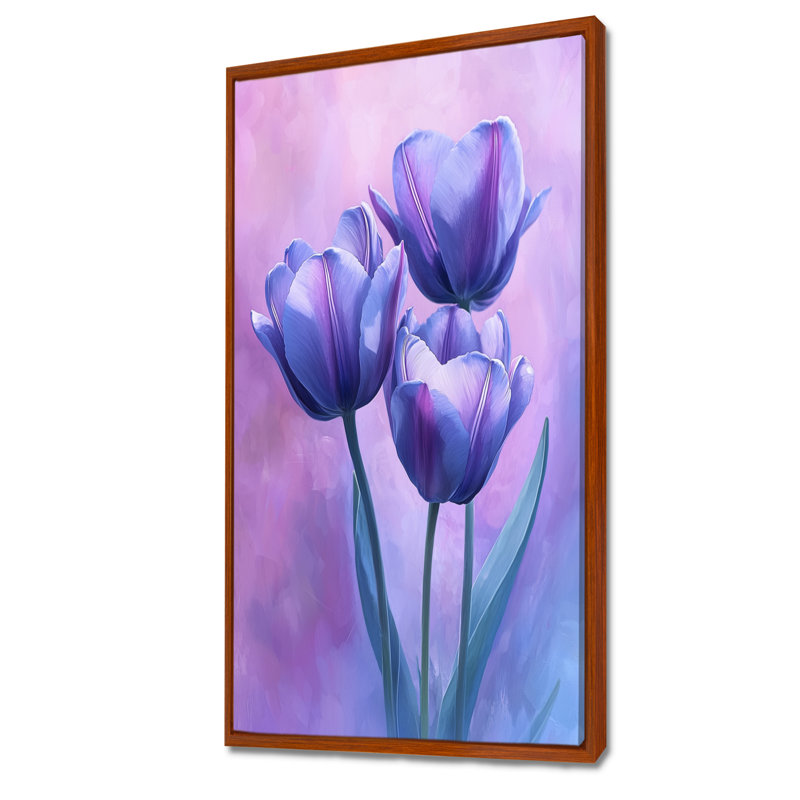 Lavande tulipes Twilight Shine I - tulipes, art mural, H 60 po x l 28 po, Reproduction avec cadre flottant, Brun