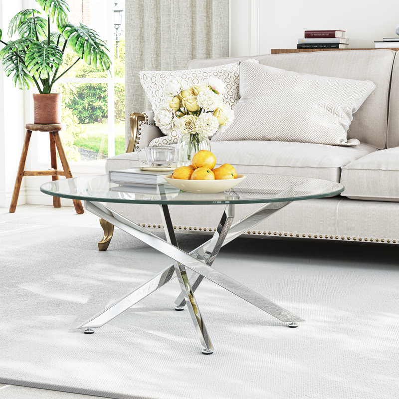 Table basse ronde avec plateau en verre Ayala, Argent