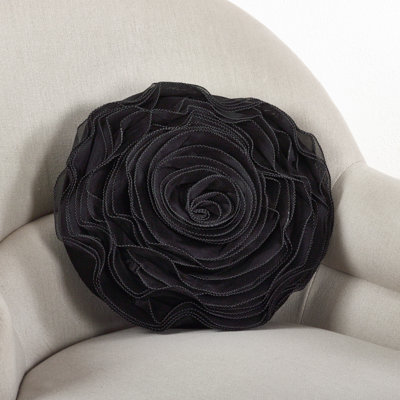 Rose Chiffon Flower Decorative Filled Throw Pillow 16" Round