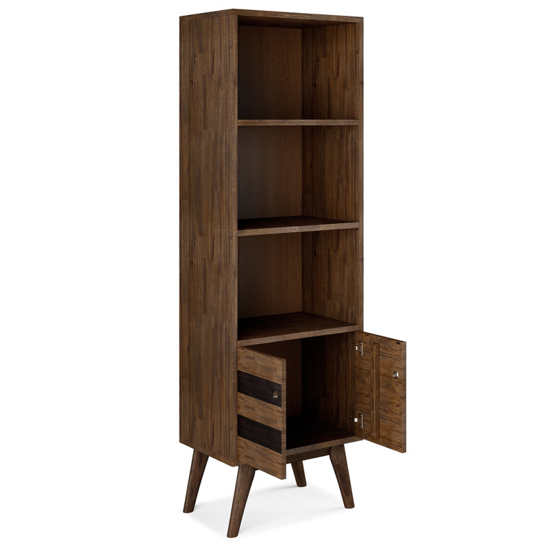 Bibliothèque contemporaine en acacia massif de 22 po à 3 tablettes avec rangement dissimulé et tablettes réglables