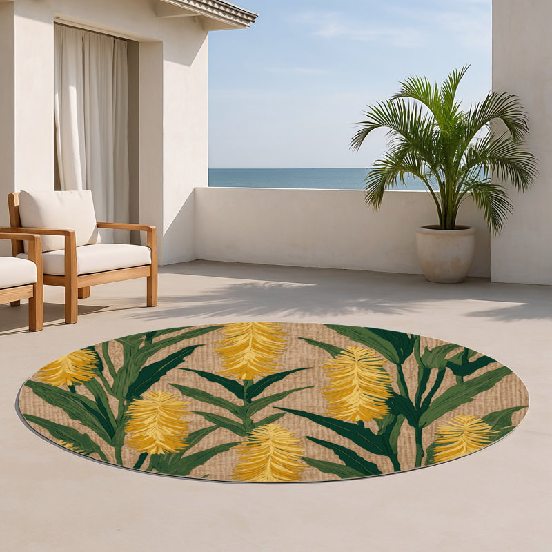 Tapis d'intérieur et d'extérieur brun Botanical, Rond 5 pi