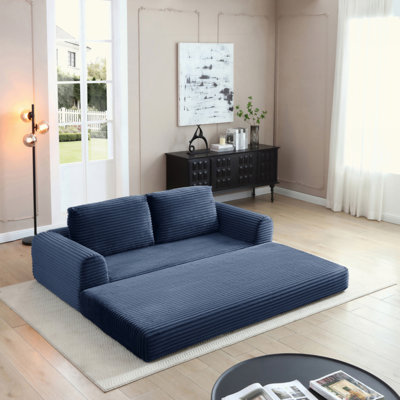 2-in-1 Corduroy Futon Sofa Bed, Fully Assembled Convertible Sleeper Couch with High-Resilience Foam and Anti-Slip Base for Guest Room Small Living Space